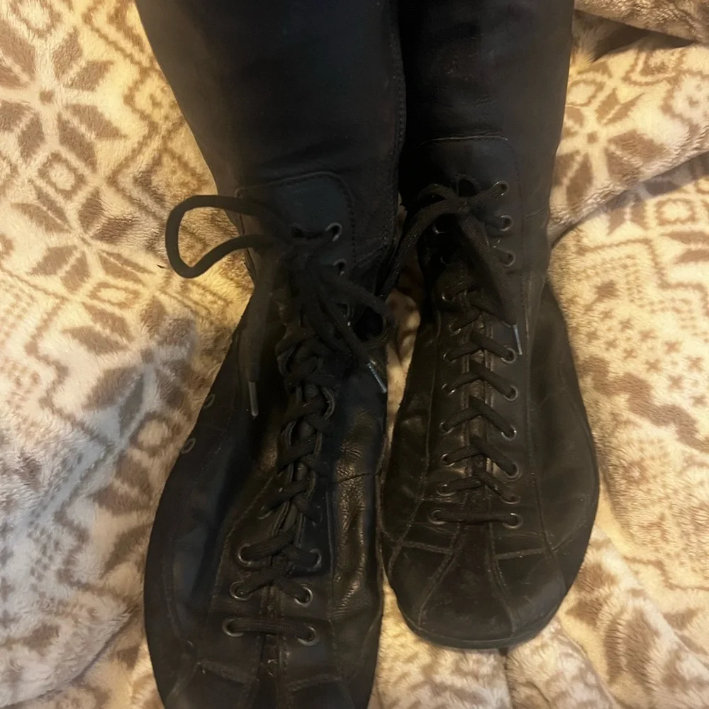 Prada Black Knee-High Lace-Up front Boots with side zipper - Picture 2 of 5
